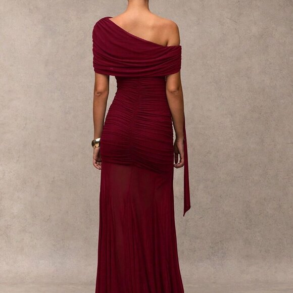 Burgundy Elegant Women's Casual Minimalist Tie Strap Dress - Picture 2 of 8